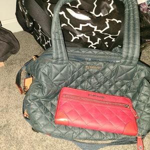 MZ Wallace red full wallet with MZ Wallace green quilted metro tote deluxe